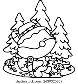 a vector of a cute fox walking in the wood in black and white coloring
