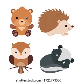vector of cute foxes, bears, owls and porcupines