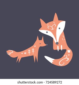 Vector cute foxes illustration.