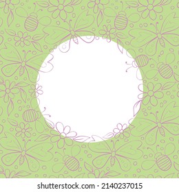 Vector cute frame, border from contoured butterflies, honey bees and flowers in Doodle style. Glade, forest edge, nature theme. Decoration for spring, summer, holiday, children