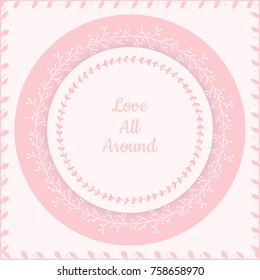 Vector cute frame with floral and space for text. White on light blue background. Use for wedding card.