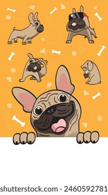 Vector of a cute French Bulldog. With other pose options. Vector.