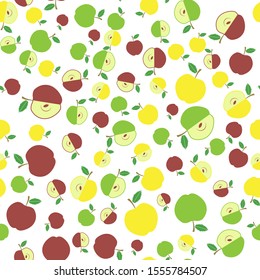 Vector Cute Fresh Red and Yellow Green Apple Seamless Pattern on White Background. Fruit Repeating Texture.
