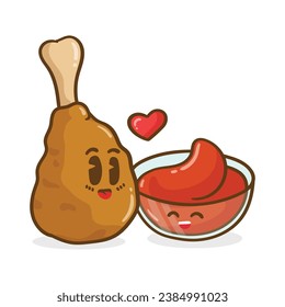 vectorial lindo pollo frito y salsa personaje amante