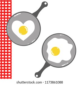 Vector - Cute Fried eggs in iron pan on white background. Can be use decorate for menu, paper, web, advertising, icon.