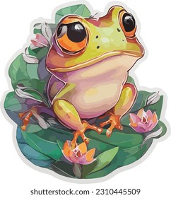 vector cute frog sticker cartoon illustration