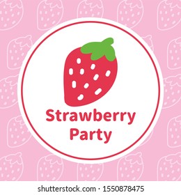 Vector cute fruit sweet strawberry for party with pink background.