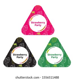 Vector cute fruit sweet strawberry for party label triangle sticker background.