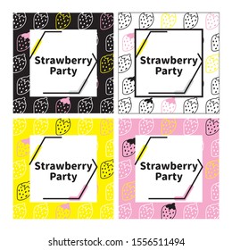 Vector cute fruit sweet strawberry for party label background.