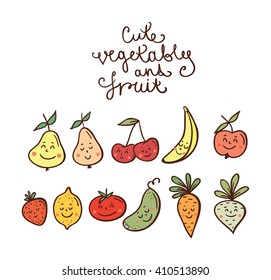 Vector cute fruits and vegetables concepts and icon