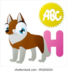 Vector cute funny animals ABC for kids apps or books: H is for Husky dog