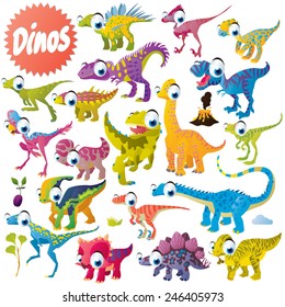 Vektorillustration süß lustiger Cartoon einzeln Dinosaurier Set