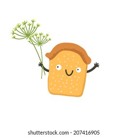 Vector cute funny cartoon toast with dill 