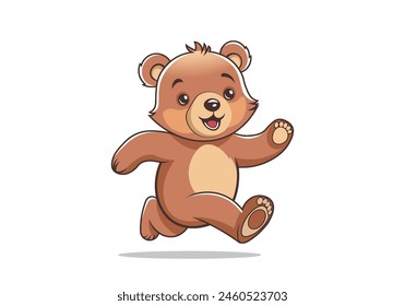 Vector lindo divertido alegre dibujos animados corriendo deportes Oso de peluche. Juguete de peluche para niños. Fondo blanco aislado.