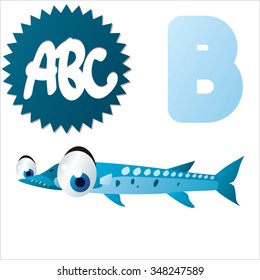 Vector cute funny colorful alphabet animals: B is for Barracuda