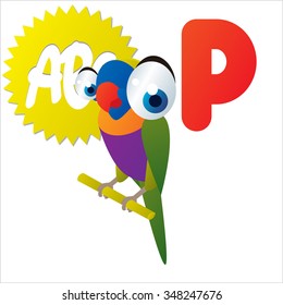 Vector cute funny colorful alphabet animals: P is for Parrot