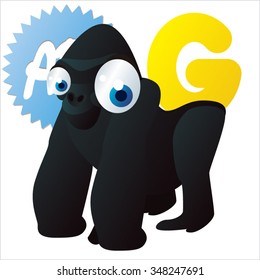 Vector cute funny colorful alphabet animals: G is for Gorilla
