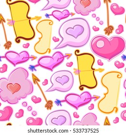 Vector cute funny doodle seamless pattern, valentines day background