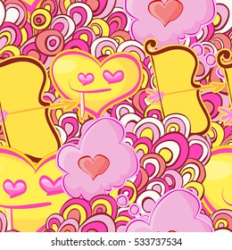 Vector cute funny doodle seamless pattern, valentines day background