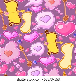 Vector cute funny doodle seamless pattern, valentines day background