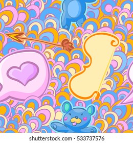 Vector cute funny doodle seamless pattern, valentines day background