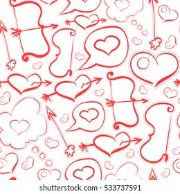 Vector cute funny doodle seamless pattern, valentines day background