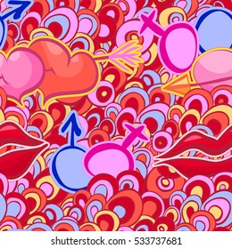 Vector cute funny doodle seamless pattern, valentines day background