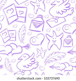 Vector cute funny doodle seamless pattern, valentines day background