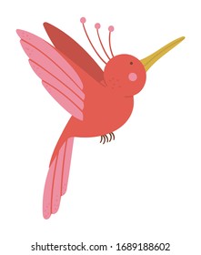 Vector cute funny flying paradise bird isolated on white background. Funny tropical exotic bird illustration. Bright flat picture for children. Jungle summer clip art