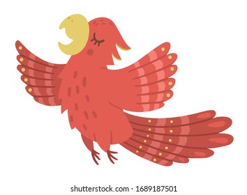 Vector cute funny flying parrot isolated on white background. Funny tropical exotic bird illustration. Bright flat picture for children. Jungle summer clip art
