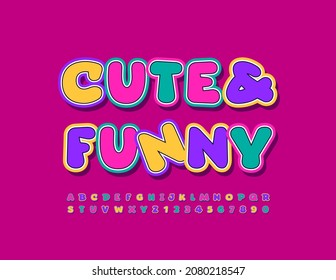 Vector Cute and Funny Font. Sticker style Childish Alphabet Letters and Numbers set