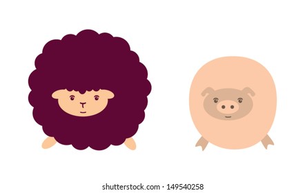vector cute funny sheep pig