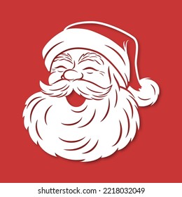 Vector Cute Funny Smiling Peeking Santa Claus Head Icon. Design Template for Holiday Merry Christmas and Happy New Year Greeting Cards, Stickers, Banners