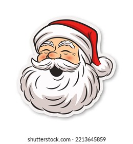 Vector Cute Funny Smiling Santa Claus Head Icon. Design Template for Holiday Merry Christmas and Happy New Year Greeting Cards, Stickers, Banners