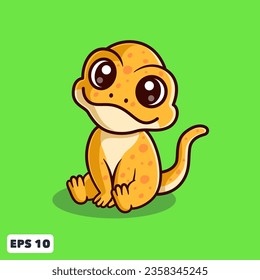 Vector Cute Gecko Sitting Pose. Animal Cartoon Illustration for Logo, Mascot, Icon