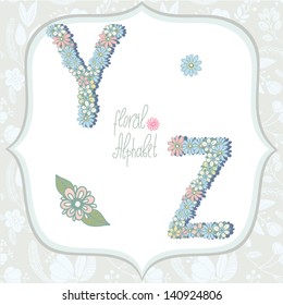 Vector cute gentle Floral alphabet, vintage letters Y, Z.