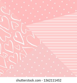 Vector cute geometric background. Abstract pink creative backdrop with hand drawn elements for print, card, baby shower, mother’s , women’s day, Valentine’s day.