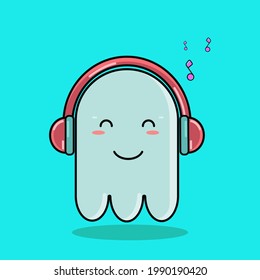 vector cute ghost listen a music