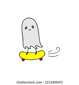 vector cute ghost riding a skateboard