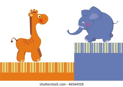 vector cute giraffe and elephant