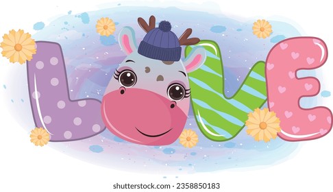 Vector Cute Giraffe with LOVE letter