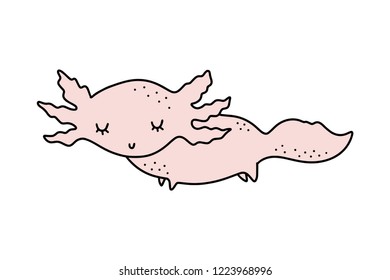 Vector cute girl axolotl on white background. Poster and banner element, children's educational book illustration, postcard, gift card, print for t-shirt and more, sticker, label and other. Isolated