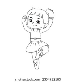 vector cute girl in beautiful dress outline for coloring