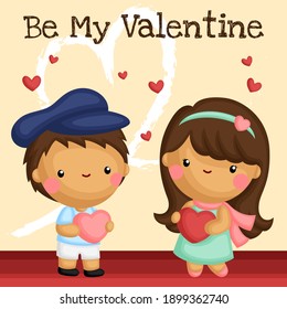 A Vector of Cute Girl and Boy Showing Love on Valentine’s Day