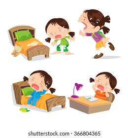 Vector of Cute girl cartoon crying  many action on events. illustration cartoon isolated