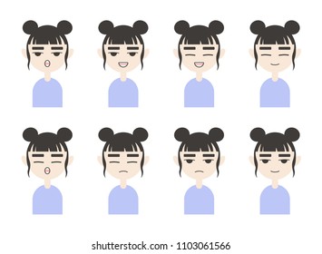 Vector cute girl character set Illustration with emoji mood face 