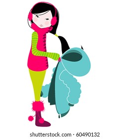 Vector cute girl with coat