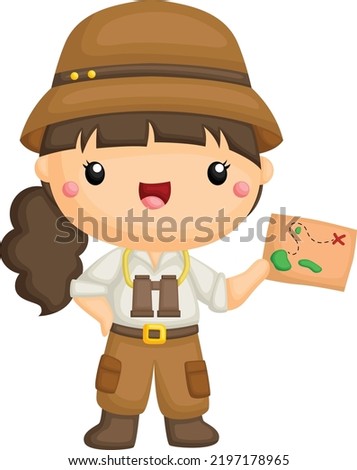 a vector of a cute girl dressed as a forest explorer