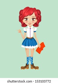 Vector cute girl finger pointing