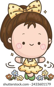 un vector de una chica linda en un lecho de flores